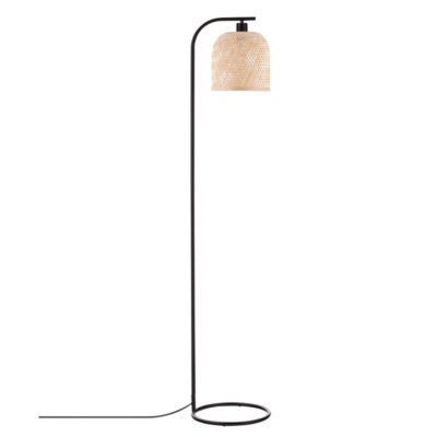 Czarna lampa podłogowa Talitas z bambusowym kloszem