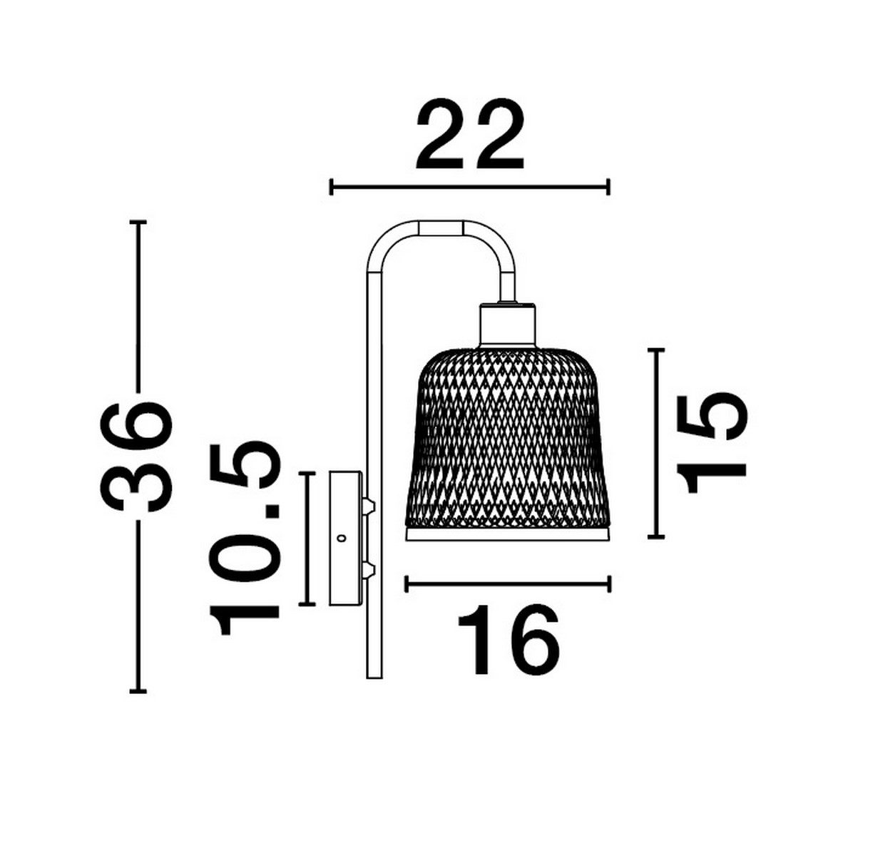 Metalowa lampa ścienna Talitas z rattanowym kloszem