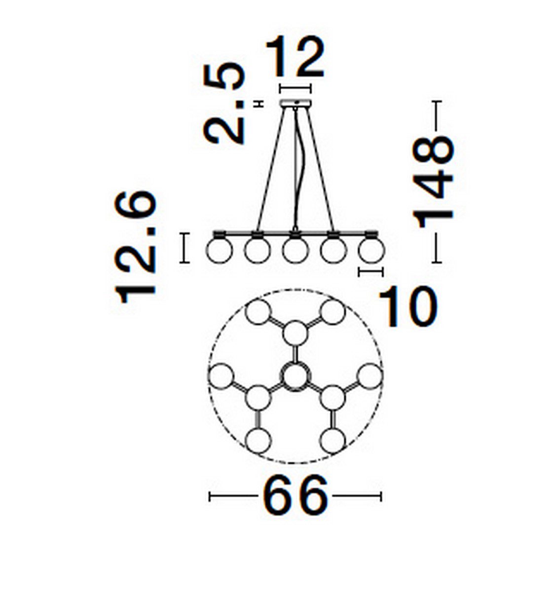 Nowoczesna lampa wisząca Caminos 10 na czarnej podsufitce