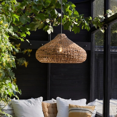 Duża lampa wisząca Mira Natural z plecionym abażurem