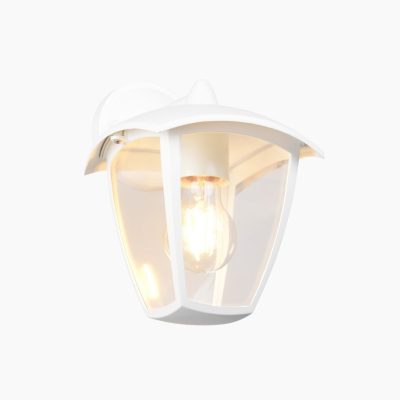 Biały kinkiet elewacyjny Venta na metalowym stelażu