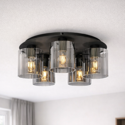 Czarny plafon sufitowy Oran 5 ze szklanymi kloszami