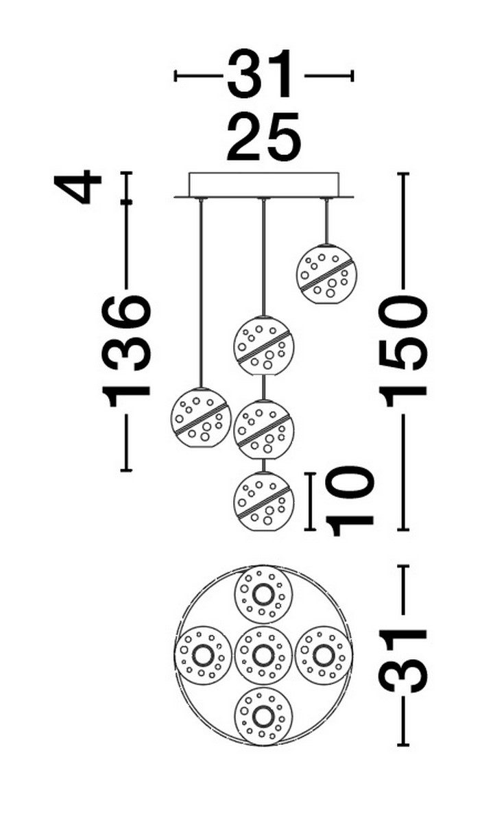 Kaskadowa lampa Cuyo 5 LED na okrągłej podsufitce