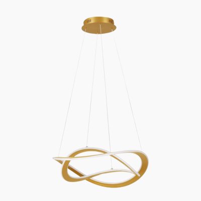 Designerska lampa wisząca Jauja LED w złotym kolorze