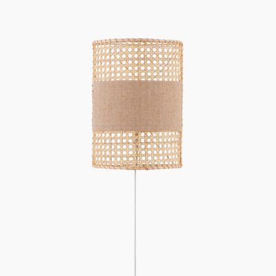 Beżowa lampa ścienna Tambo z rattanowym kloszem