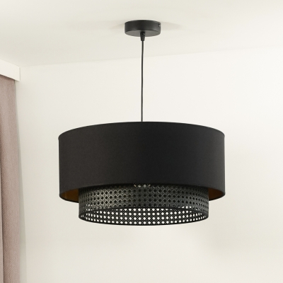 Lampa wisząca Boho Rattan ze złotym wnętrzem abażura