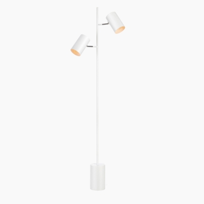 Biała lampa podłogowa Twin 2 na okrągłej podstawie