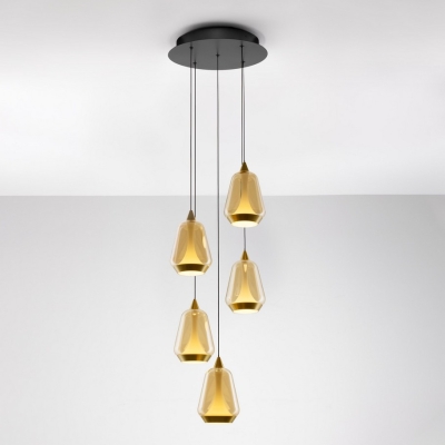 Złota lampa wisząca Rorizno 5 na okrągłej podsufitce