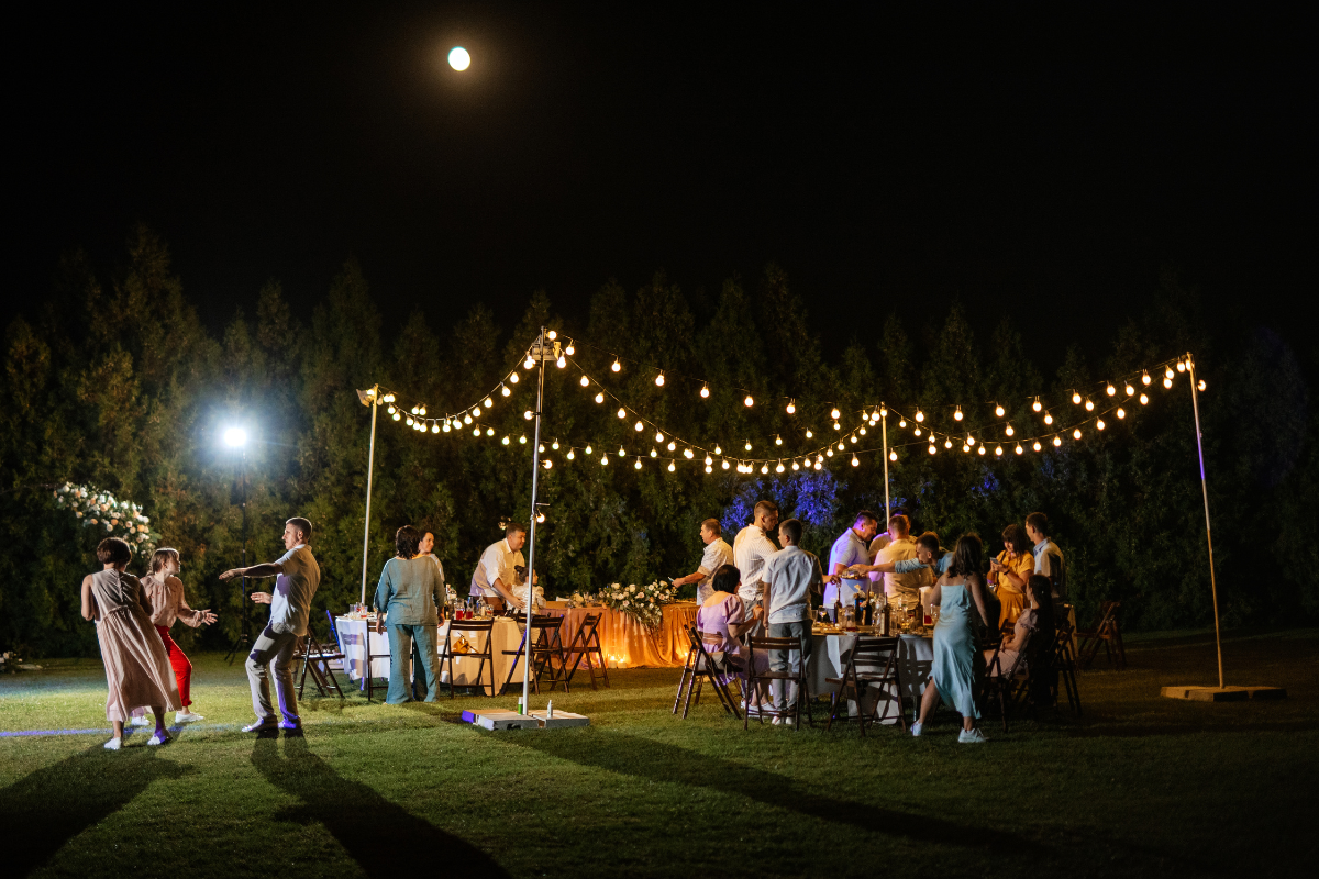 girlanda świetlna w ogrodzie