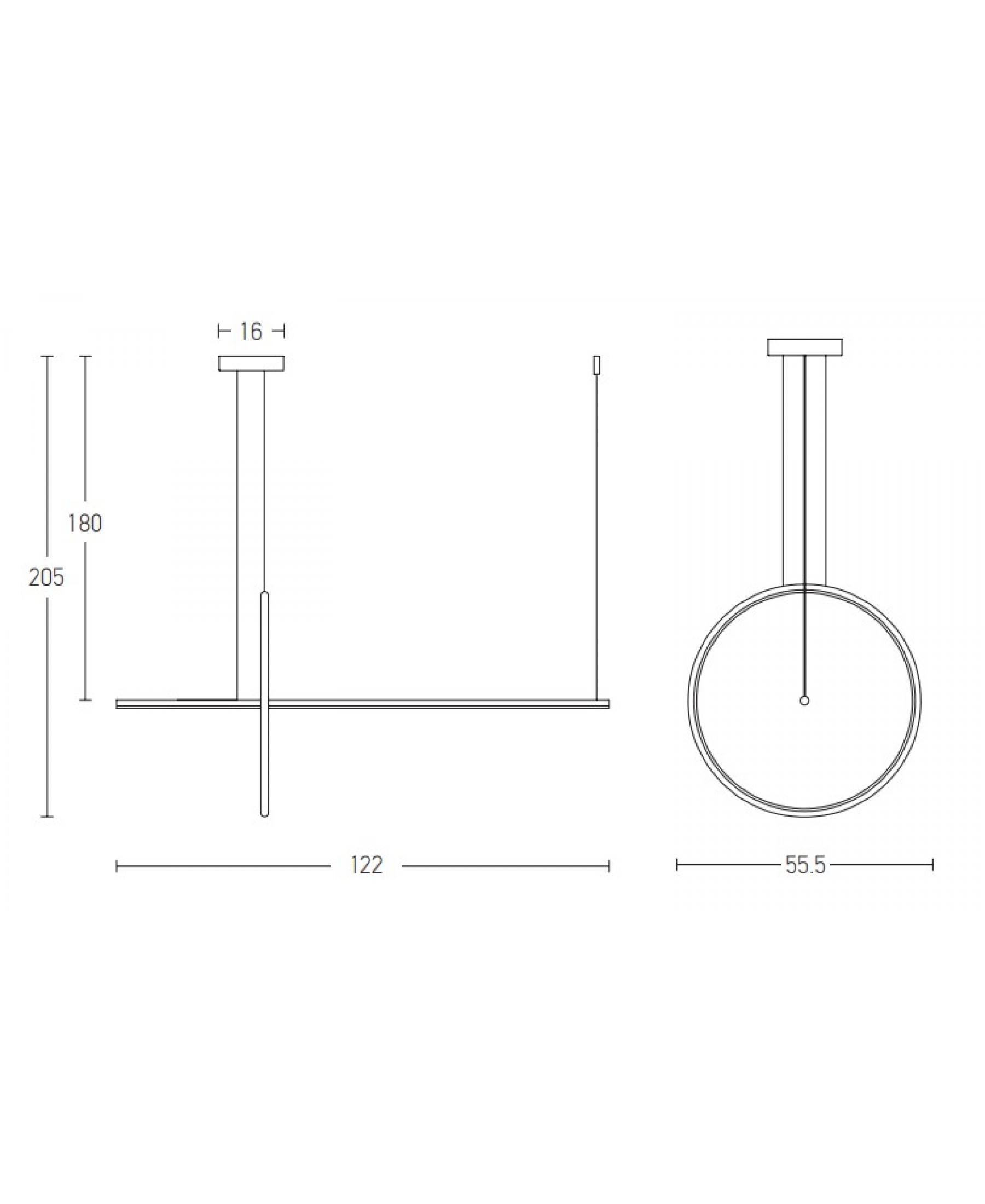 Podłużna lampa wisząca LED z dekoracyjnym okręgiem Line