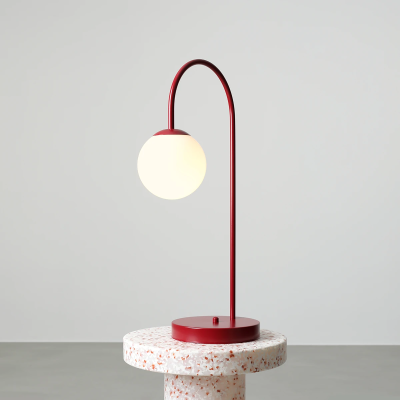 Łukowa lampa stołowa w bordowym kolorze Una