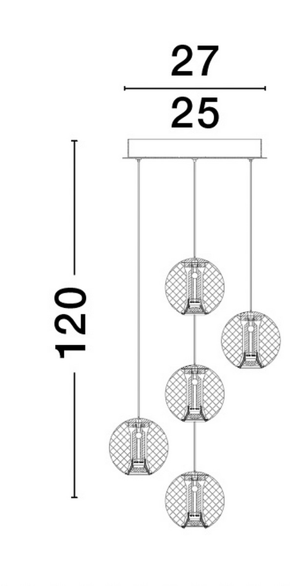Elegancki żyrandol 5-punktowy Cana - kryształowe kule