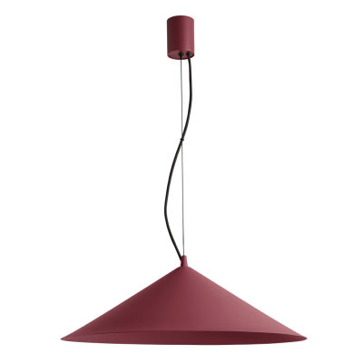 Burgundowa lampa wisząca z dużym, stożkowym kloszem Fint LED