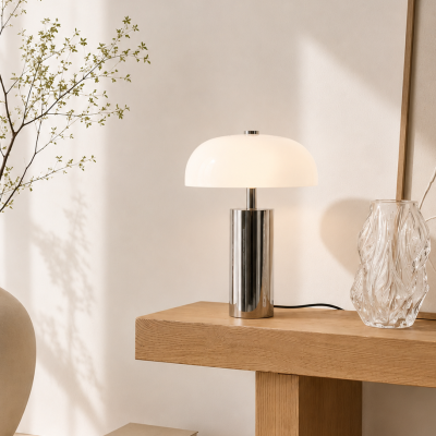 Elegancka lampa stołowa z chromowaną podstawą Gabrielle