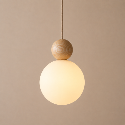 Pojedyncza lampa wisząca Muna z detalem z ciepłego drewna