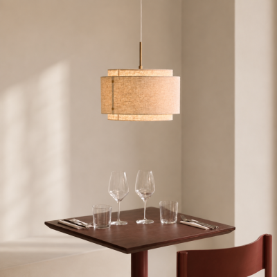 Lampa wisząca z lnianym, podwójnym abażurem Takai