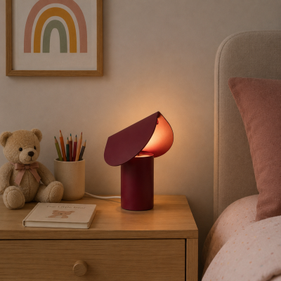 Lampa biurkowa LED Biscuit burgundowa – nowoczesna lampka stołowa o designerskiej formie