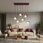 Bordowa lampa wisząca Lark 6 na prostokątnej podsufitce