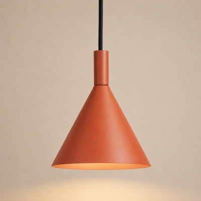 Ceglasta lampa wisząca Doka - mały, stożkowy klosz