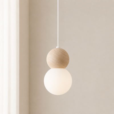Lampa wisząca z drewnianą kulką Modulo
