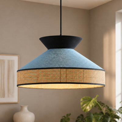 Niebieska lampa wisząca w stylu boho Solana