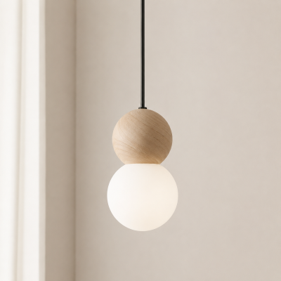 Mała lampa wisząca z drewnianym dekorem Modulo