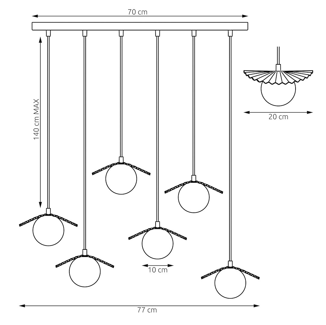 Lampa wisząca Lark 6 w kolorze mokka z sześcioma kloszami do nowoczesnych wnętrz