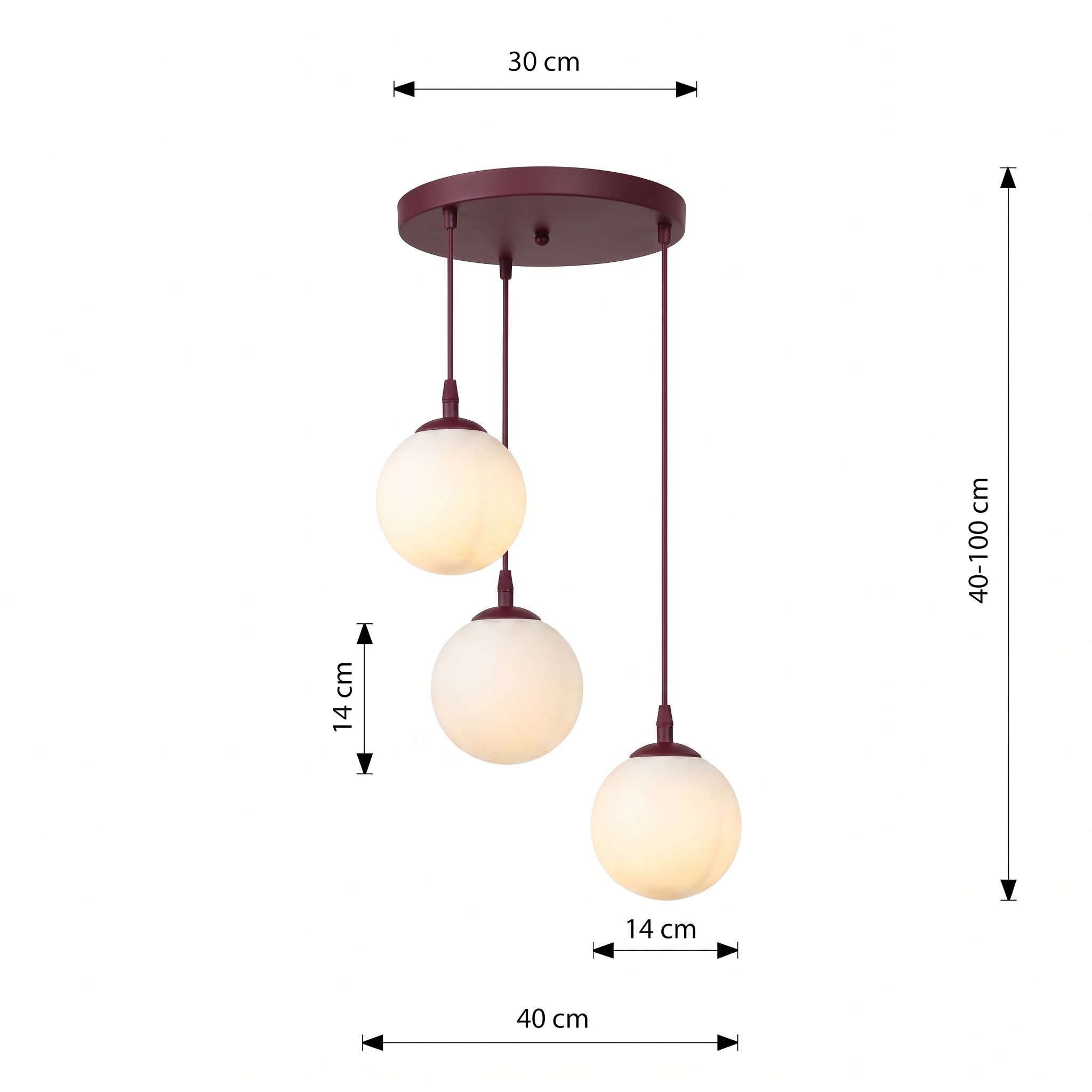Burgundowa lampa kaskadowa Blair 3 Ring