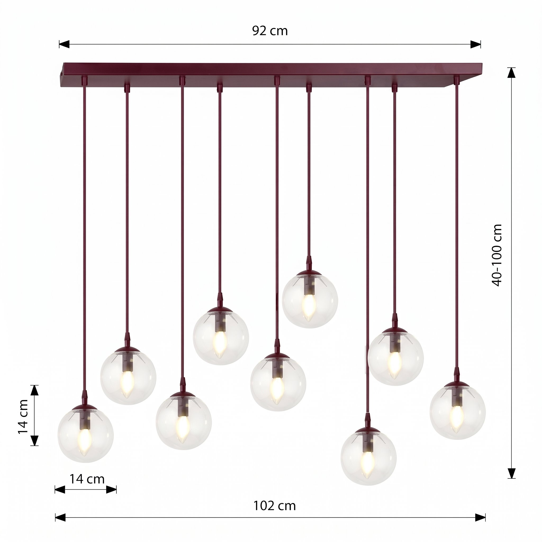 Lampa wisząca Blair 9 na burgundowej listwie