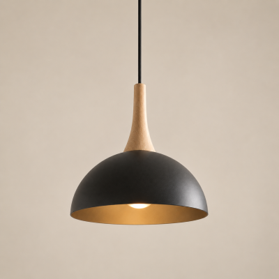Lampa wisząca Noir z czarnym, kopułowym kloszem
