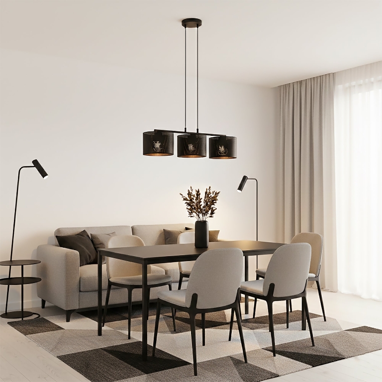czarne-lampy-wiszące-z-materiałowym-abażurem-do-salonu