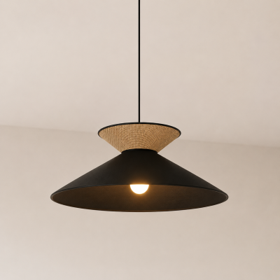 Czarno-beżowa lampa wisząca z abażurem Bianca
