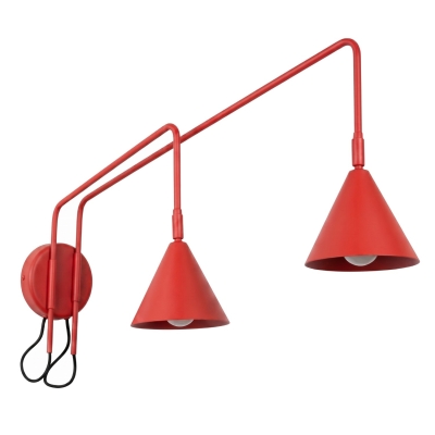 Czerwona lampa ścienna Doka z dwoma ramionami
