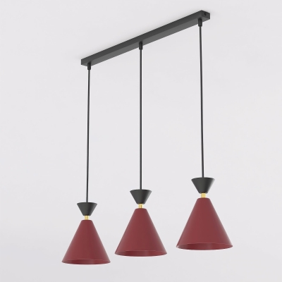 Burgundowa, designerska lampa wisząca z trzema kloszami