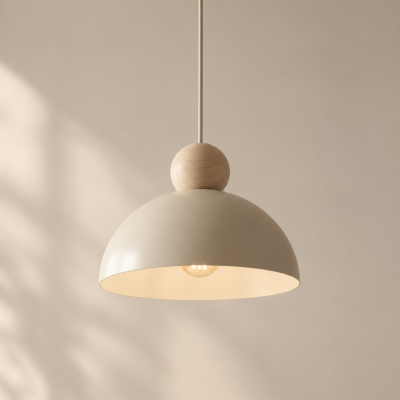 Beżowa, pojedyncza lampa Eloria - drewniany dekor