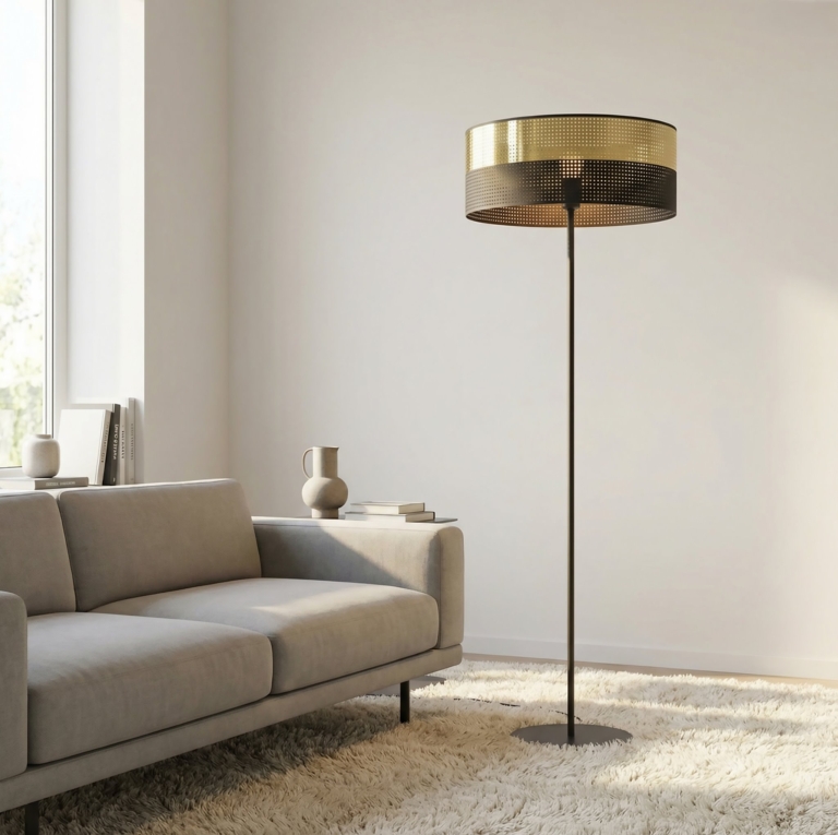 lampa-podłogowa-z-abażurem-złota