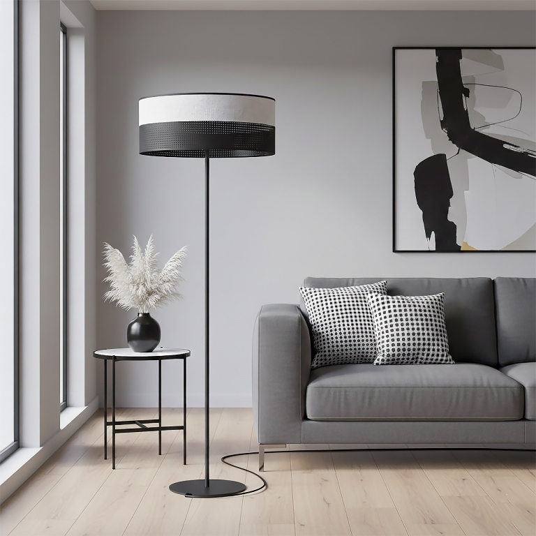 lampa-stojąca-z-materiałowym-abażurem-szara