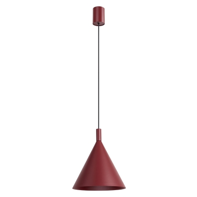 Lampa wisząca Doka ze stożkowym, burgundowym kloszem