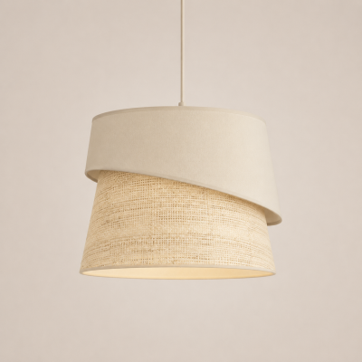 Beżowa lampa wisząca Mavie z rattanowym abażurem