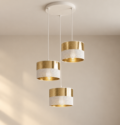 Stylowa lampa wisząca Vellune 3 Ring w biało-złotym kolorze