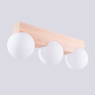 Lampa sufitowa Woody z trzema kloszami i drewnianym stelażem