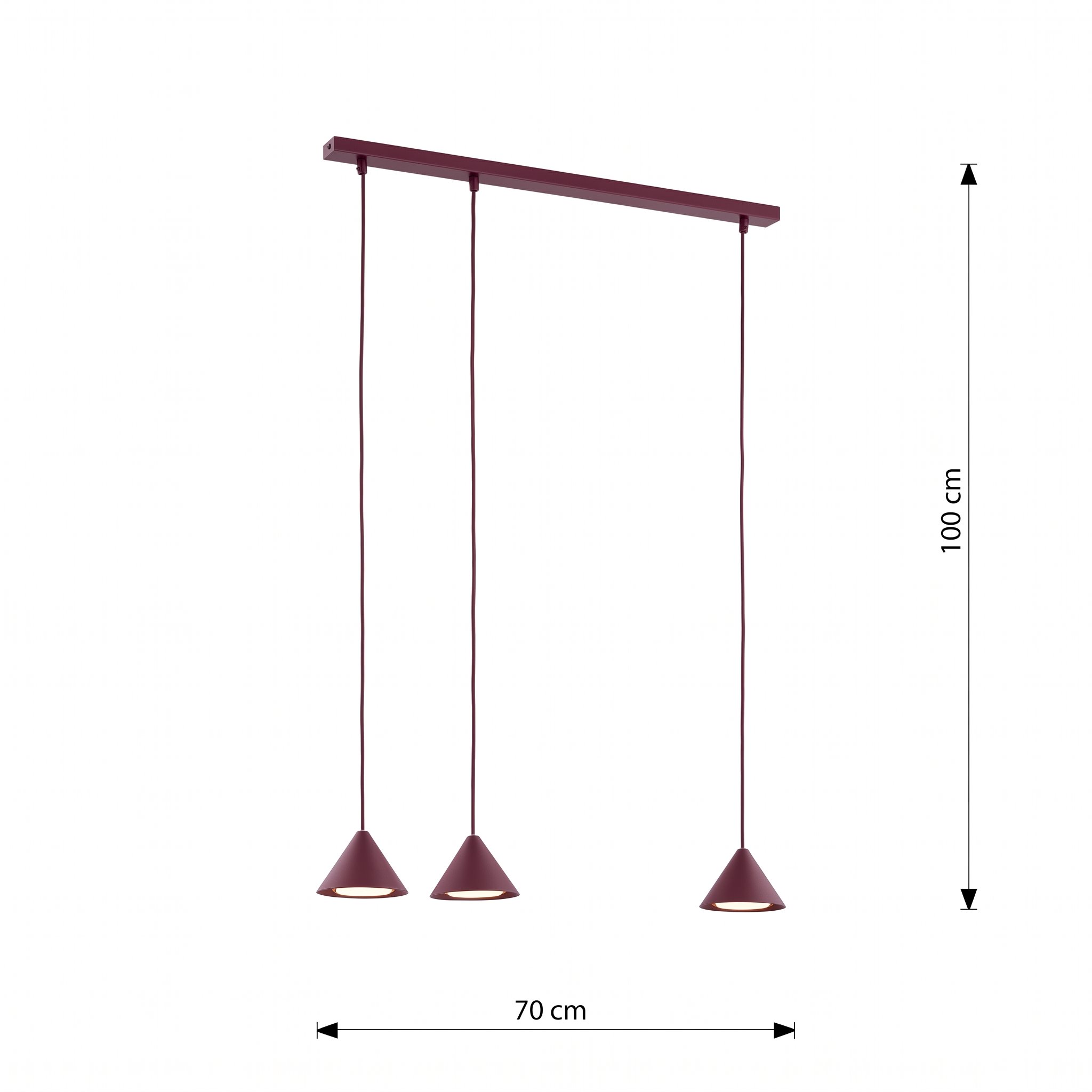Burgundowa lampa wisząca Catherine 3 na listwie