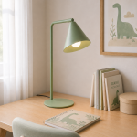 Minimalistyczna lampka biurkowa Doka w wersji sage