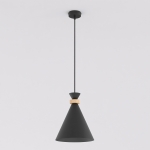 Czarna lampa wisząca Via z drewnianym elementem