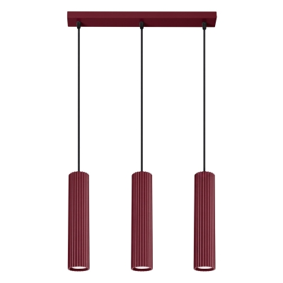 Burgundowa lampa wisząca Dolkar 3 z ryflowanymi kloszami