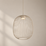 Beżowa lampa wisząca Enna z drucianym kloszem