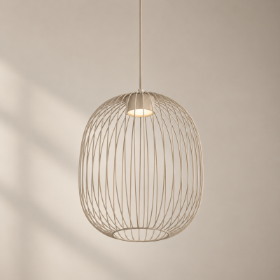 Beżowa lampa wisząca Enna z drucianym kloszem