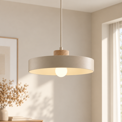 Velis - beżowa lampa z drewnianym detalem