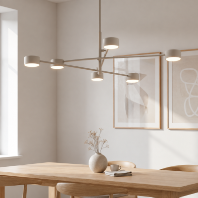 Minimalistyczna lampa wisząca Holly 6 w kolorze beżowym