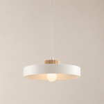Biała lampa wisząca Velis - drewniany dekor